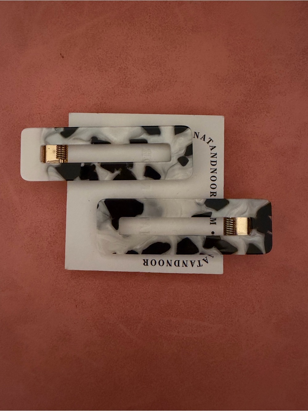 Marbled Black & White Rectangle Hair Clips - Unbranded